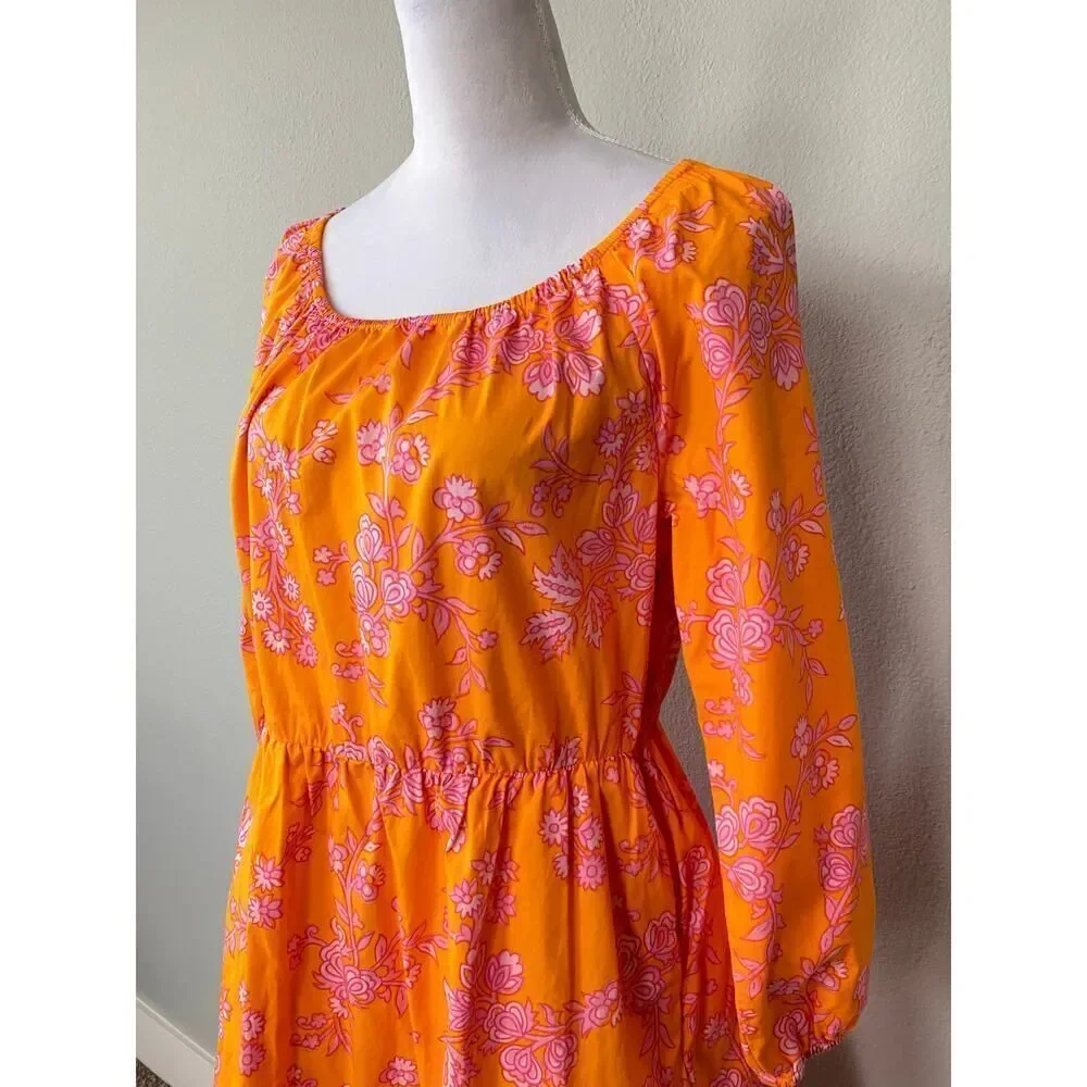 J.Crew Floral Mini Dress Size 12 Orange Pink Bold Print Romantic Cottagecore - Picture 3 of 12